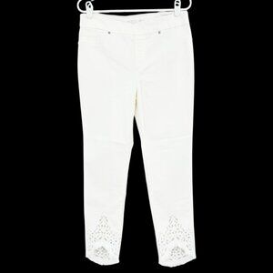 Chicos Womens Alabaster White Eyelet Hem Pull-On Ankle Jegging Size 1R US 8R NWT